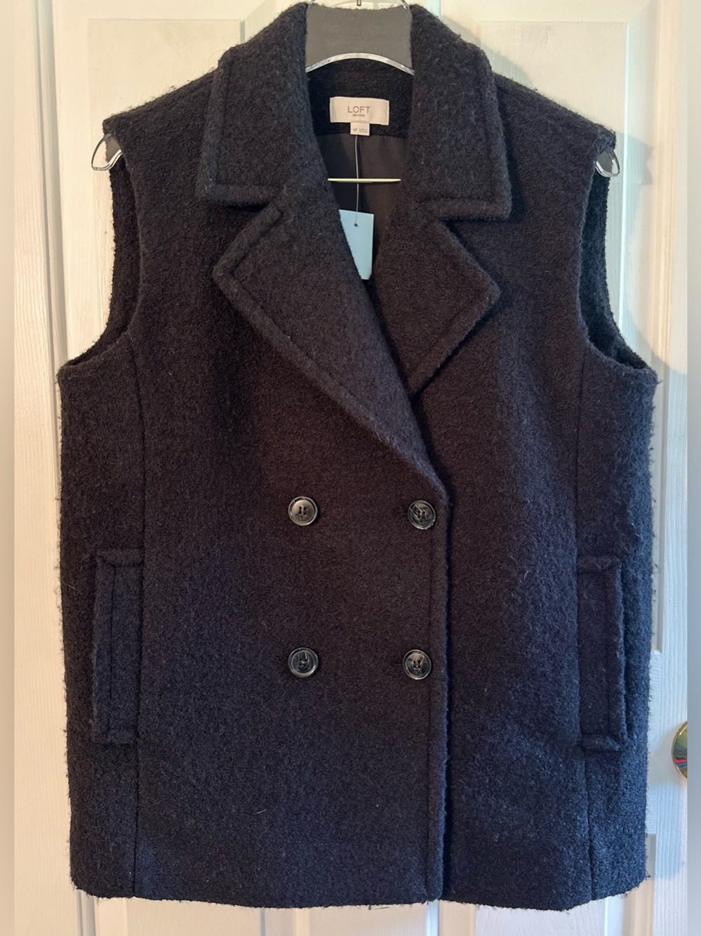 LOFT PETITES SP Black Elevated Luxury Boiled Wool Blend Double Breasted Vest